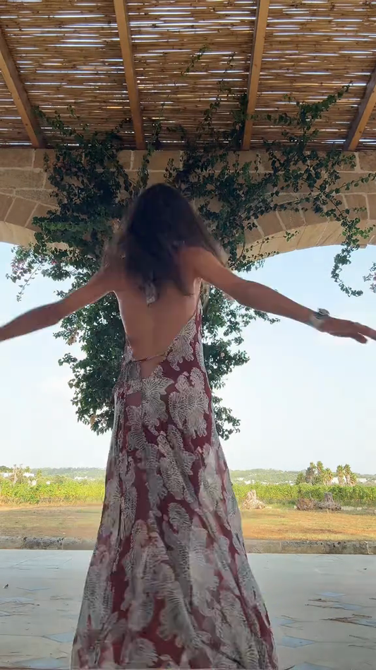 Deep - V Halter Maxi Dress with Floral Print