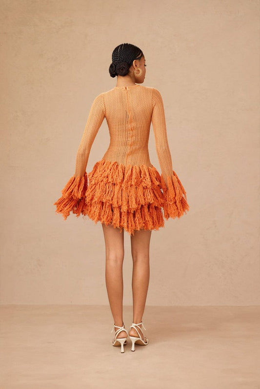 Rust - Colored Knit Fringe Dress