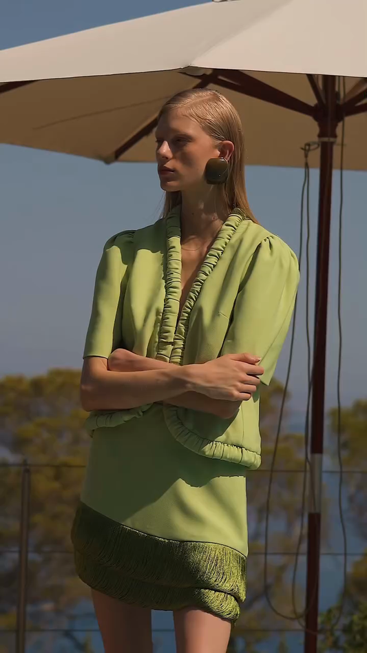 Lime Green Ruffled Trim Skirt Set