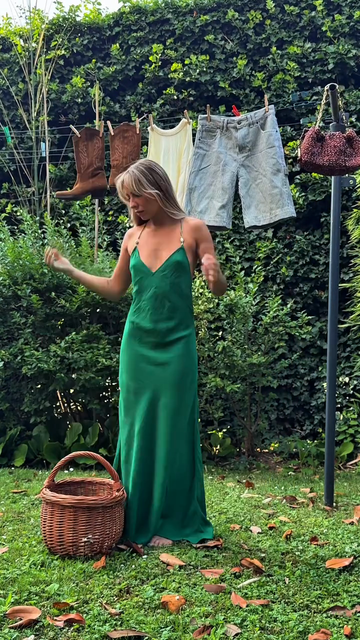Emerald Green Satin Slip Maxi Dress
