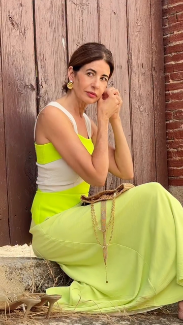 Neon Yellow and White Color - block Maxi Dress
