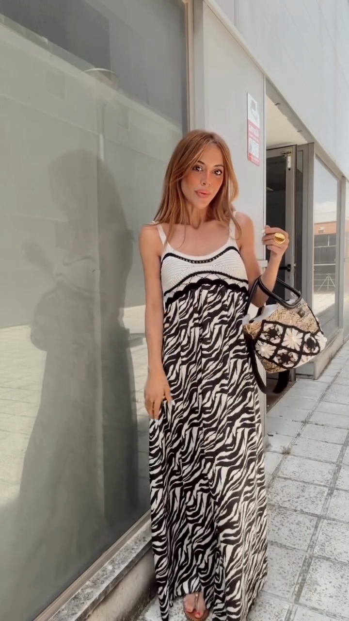 Zebra - Print Crochet - Trim Maxi Dress