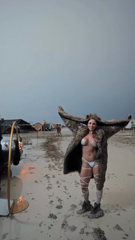 Furry Hooded Coat with Festival Outfit