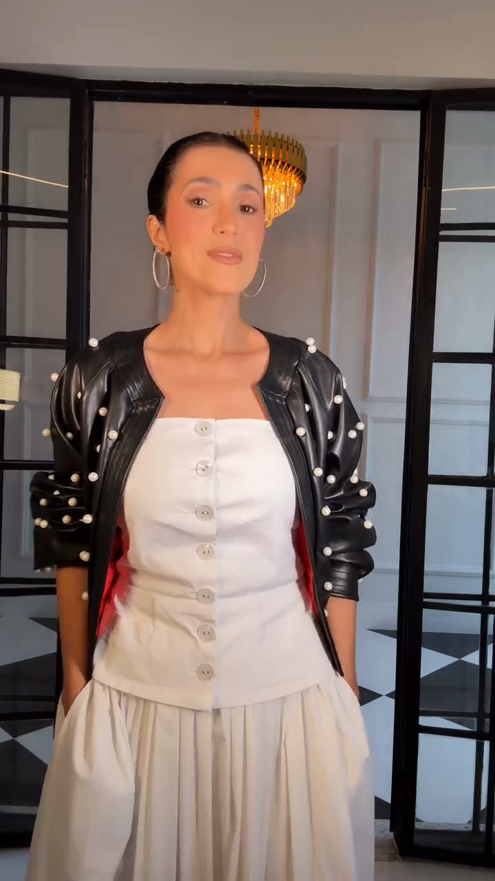 Black Pearl - Embellished Asymmetric Leather Jacket