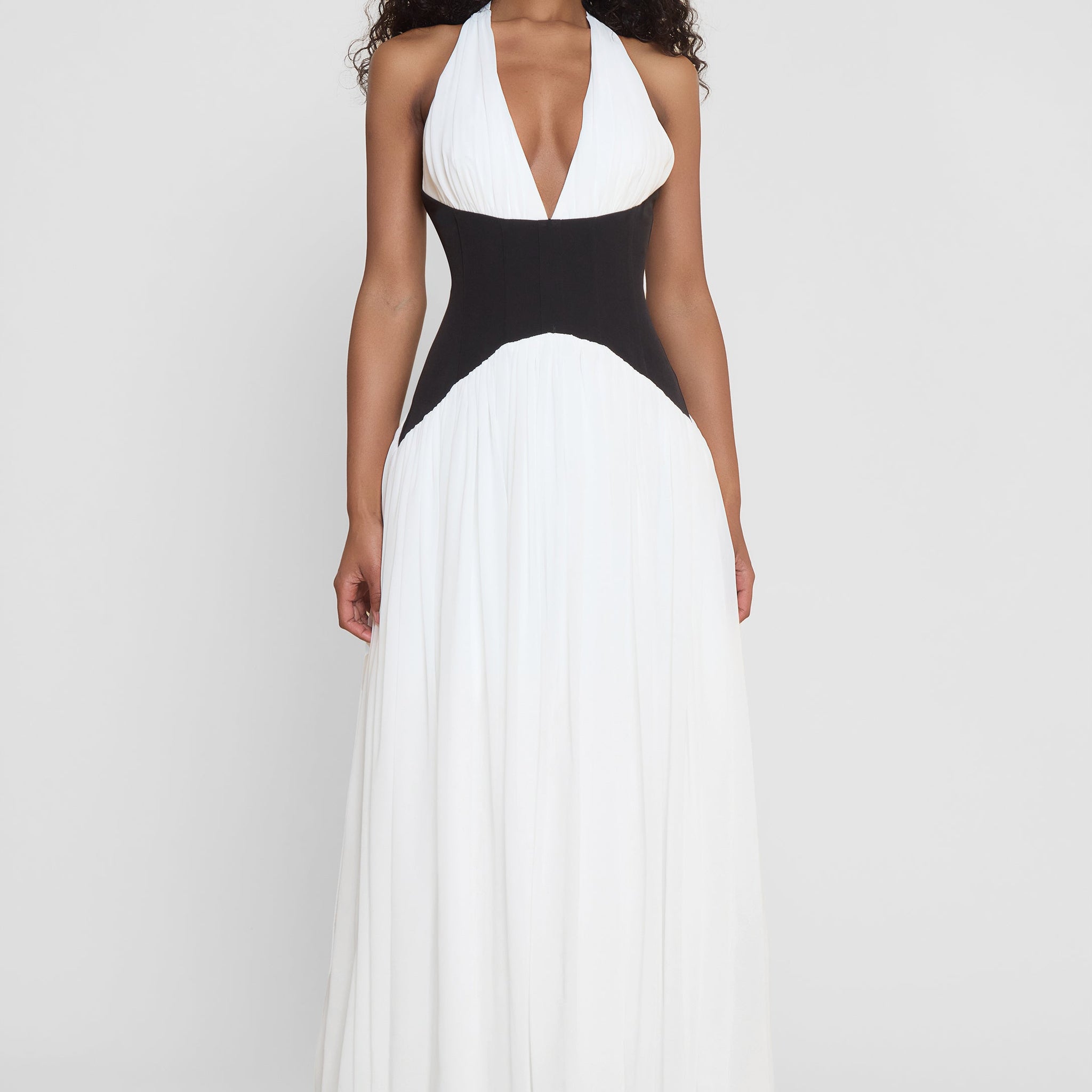 Black and White Halter - Neck Maxi Dress
