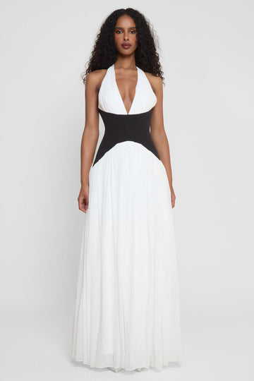 Black and White Halter - Neck Maxi Dress
