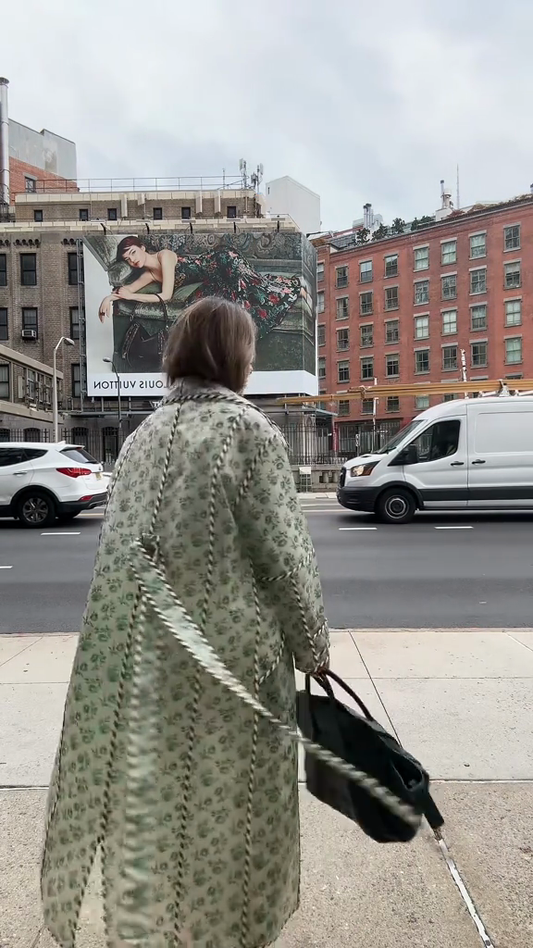 Green Floral - Print Long Coat