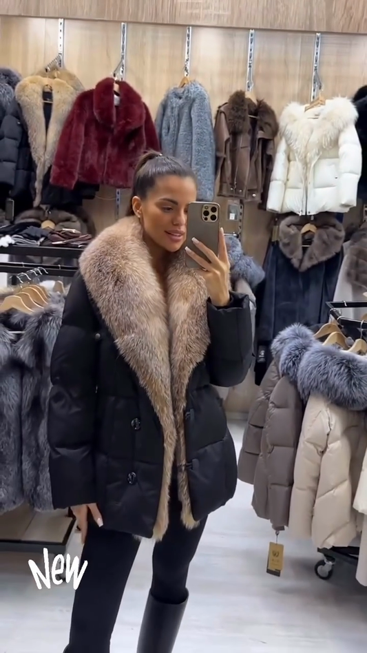 Puffer Jacket with Large Fur Collar
