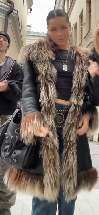 Faux Fur Trimmed Leather Long Coat