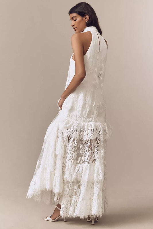 White Lace Halter Maxi Dress