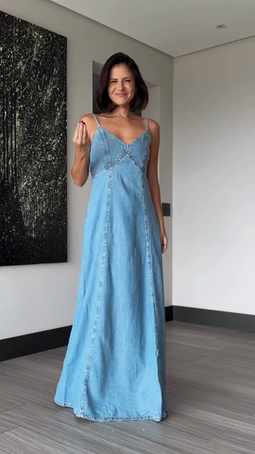 Light Blue Denim Maxi Dress