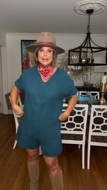 Teal V - Neck Romper