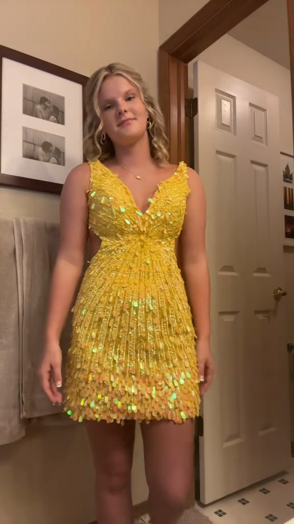 Sequined Open Back Mini Dress