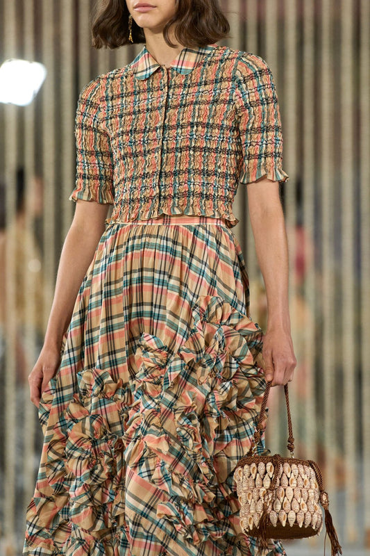 Plaid Crop Top and Ruffled Maxi Skirt Set