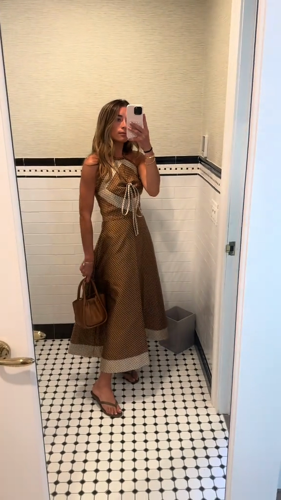 Brown Polka Dot Halter Maxi Dress with Tie Detail