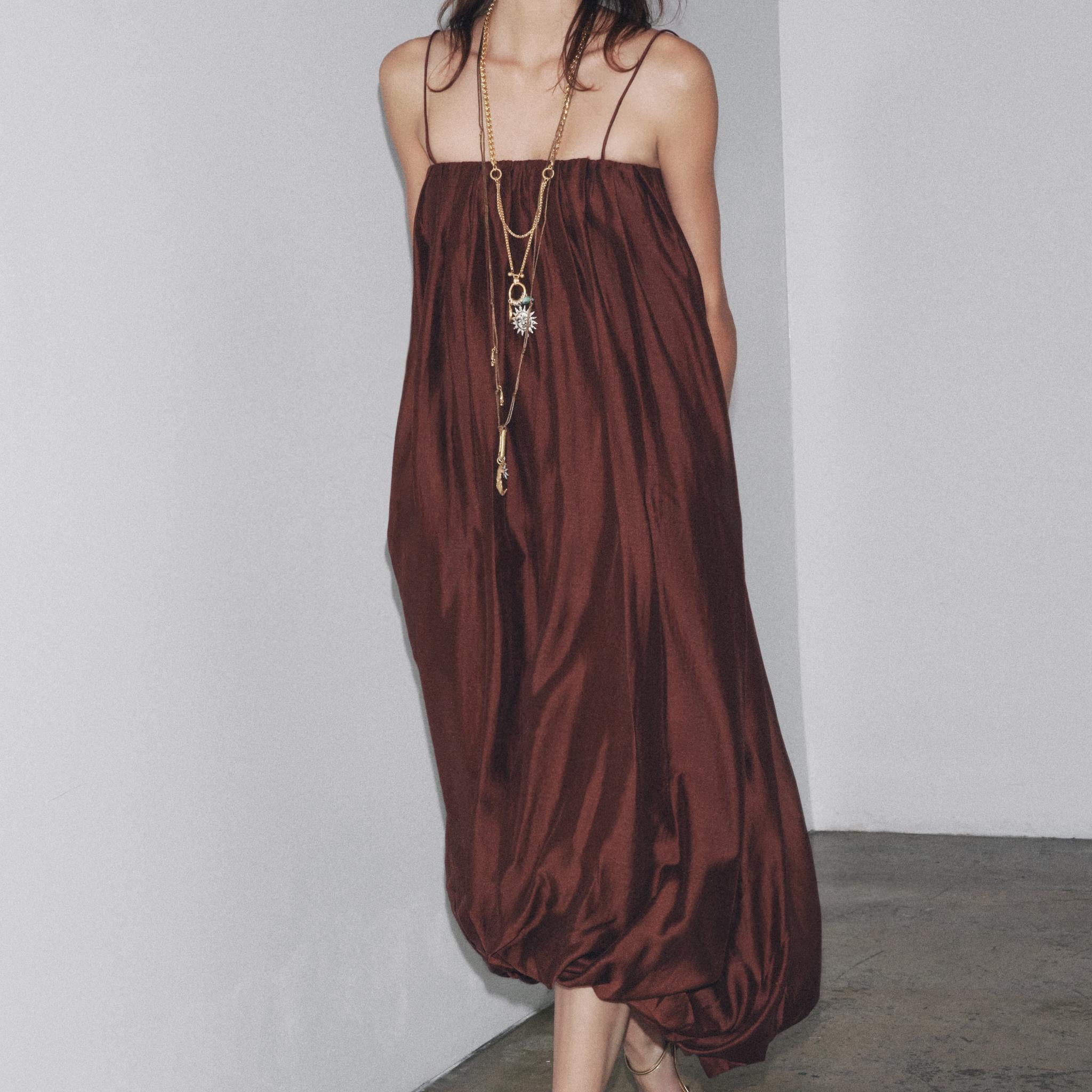 Chocolate Brown Satin Maxi Dress