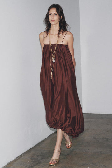 Chocolate Brown Satin Maxi Dress