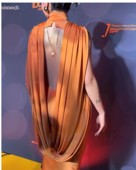 Orange High - Neck Sleeveless Gown