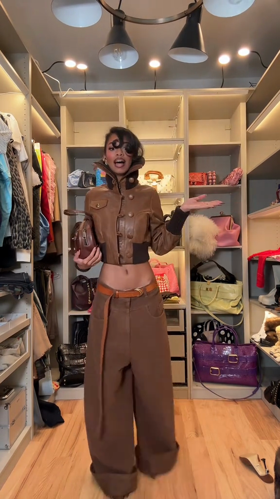 Brown Cropped Leather Jacket