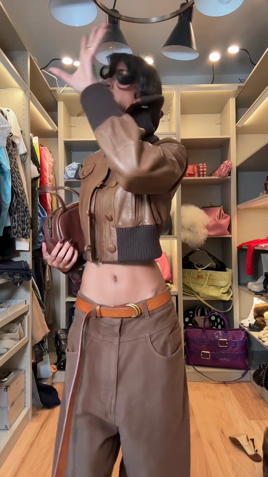 Brown Cropped Leather Jacket