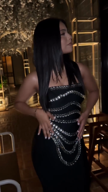 Black Strapless Dress with Silver Chain Embellishments