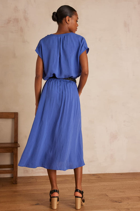 Blue Linen Top and Midi Skirt Set