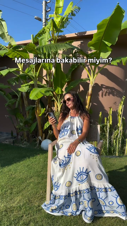 Blue - Printed Halter Maxi Dress