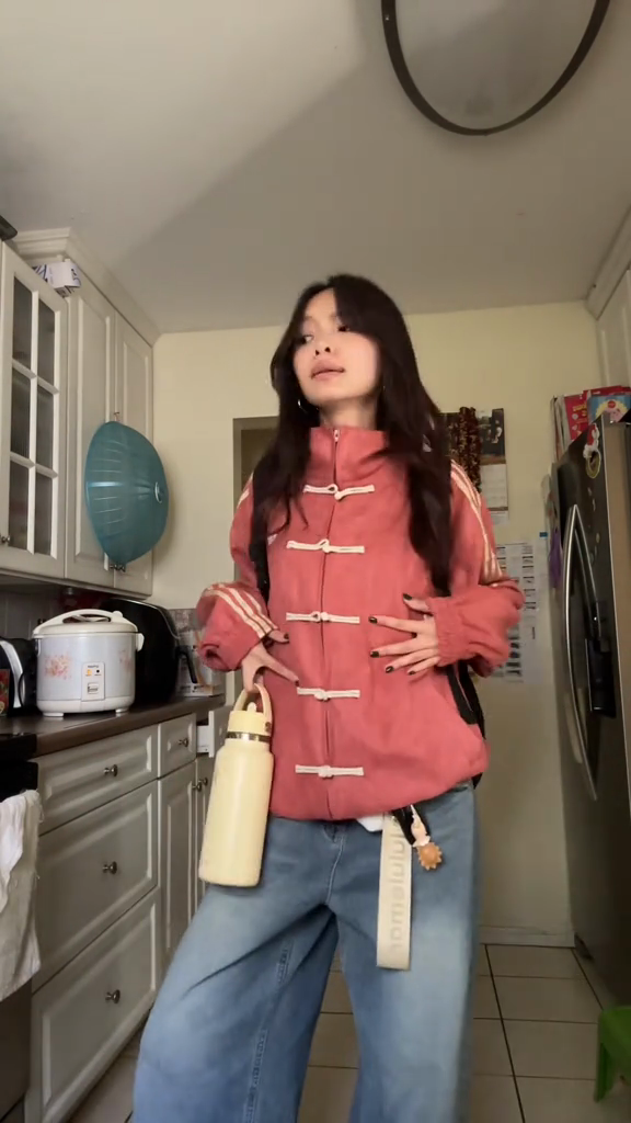 Pink Frog Button Stand - Collar Jacket