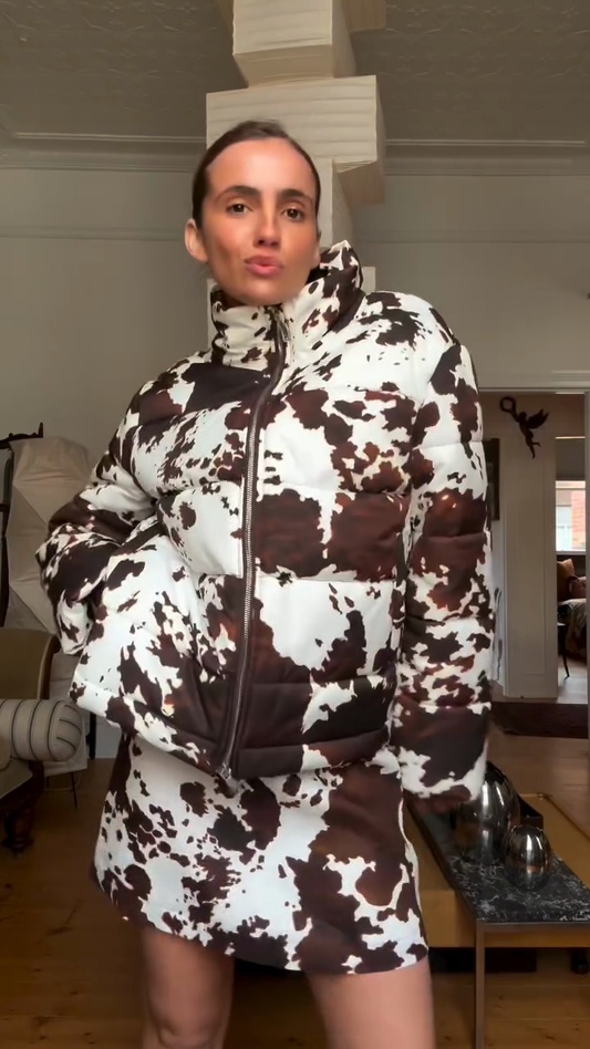 Cow - Print Puffer Jacket
