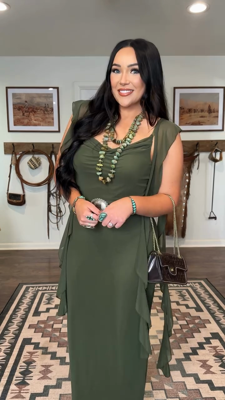 Olive Green Cowl Neck Maxi Dress