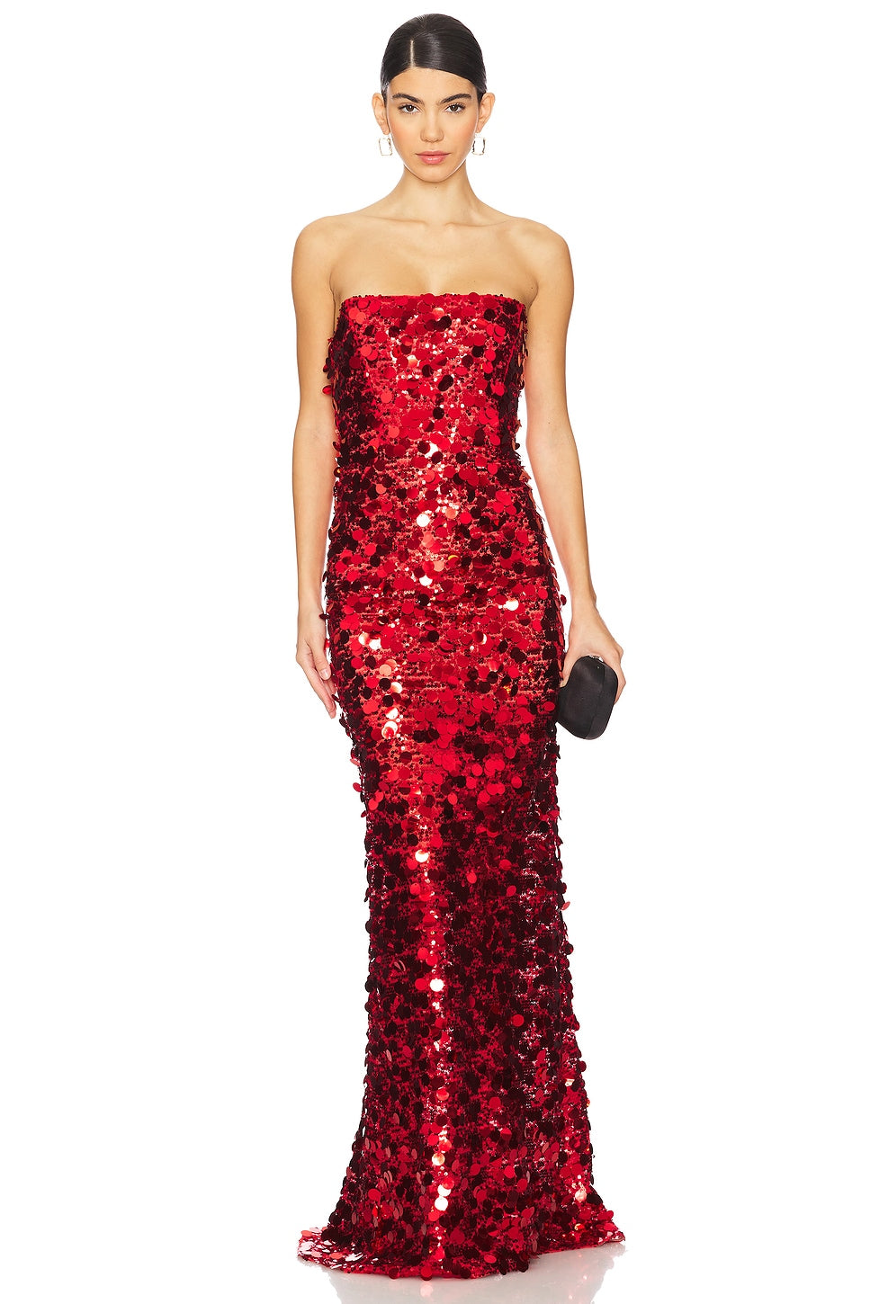 Red Sequin Strapless Maxi Dress
