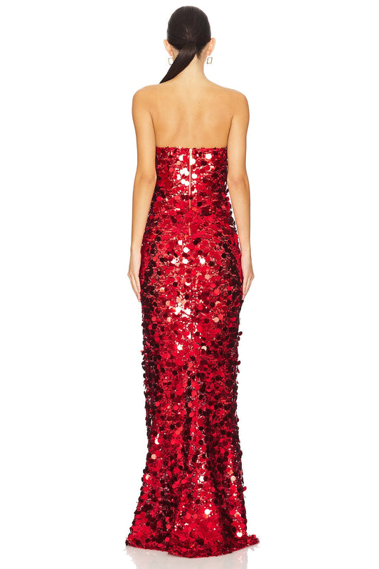 Red Sequin Strapless Maxi Dress