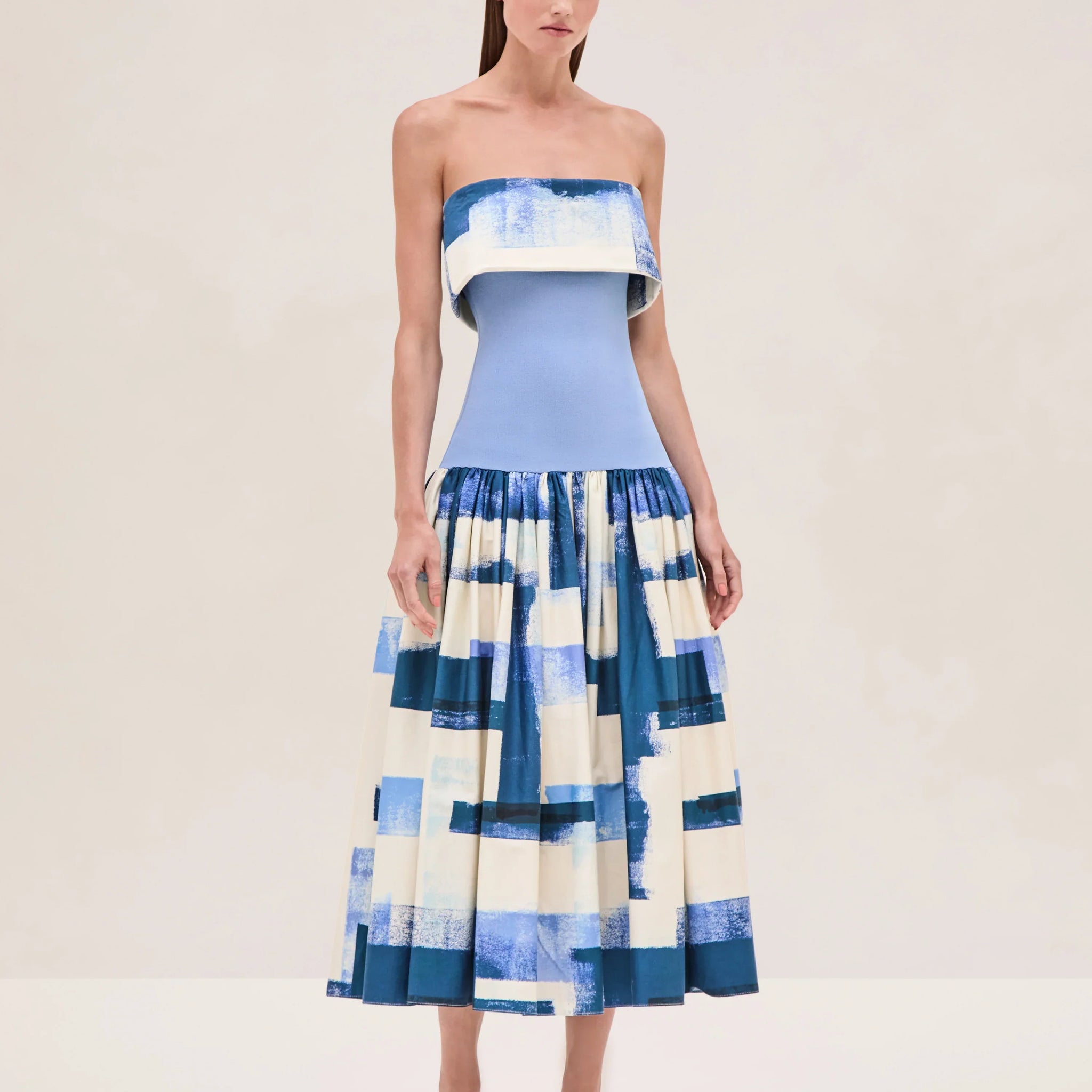 Strapless Midi Dress with Geometric Print