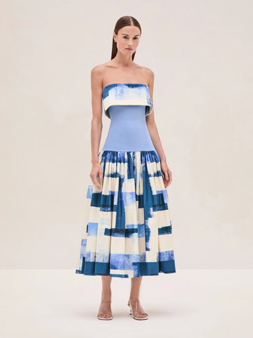 Strapless Midi Dress with Geometric Print