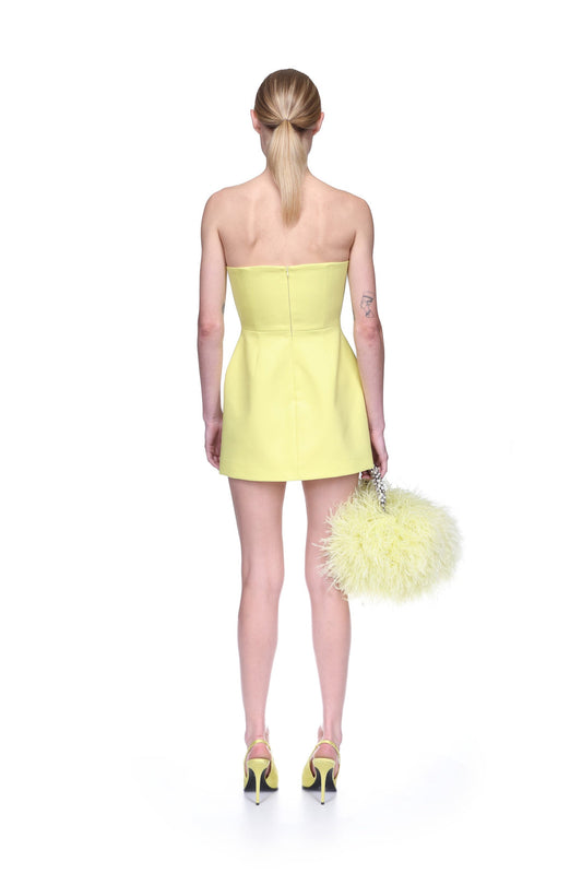 Yellow Strapless Mini Dress with Rhinestone Bow