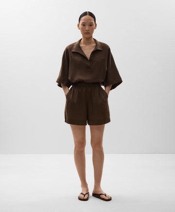 Brown Linen Short - Sleeve Shirt & Shorts Set