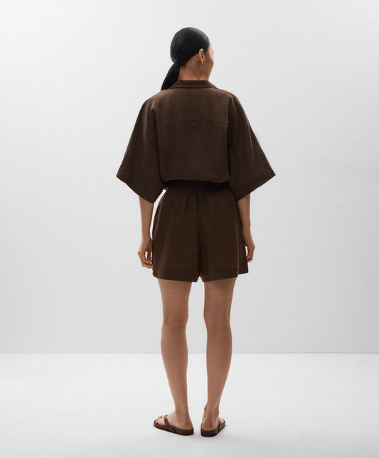 Brown Linen Short - Sleeve Shirt & Shorts Set
