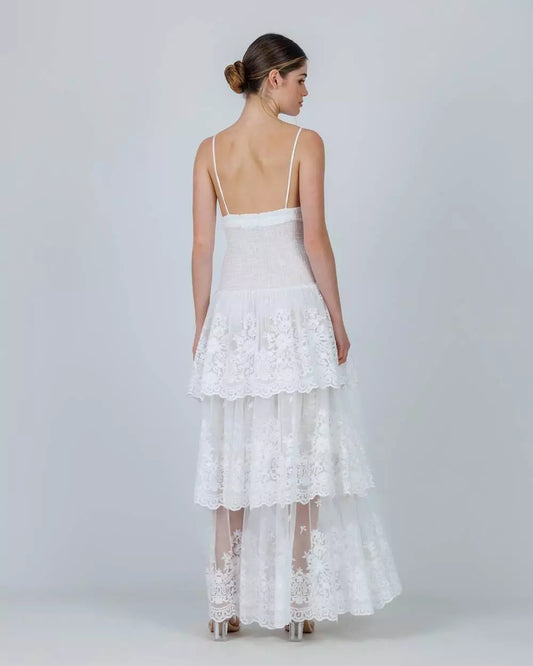 White Lace Tiered Maxi Dress