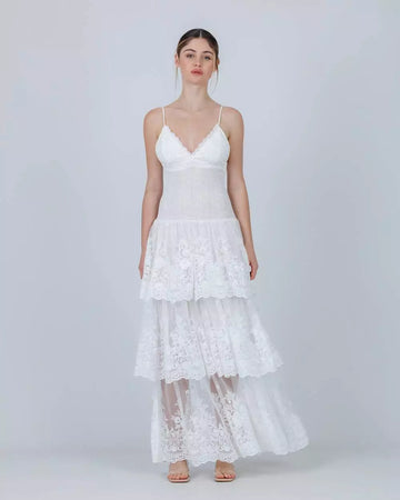 White Lace Tiered Maxi Dress