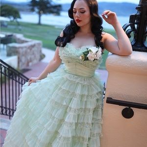 Light Green Strapless Ruffled Ball Gown