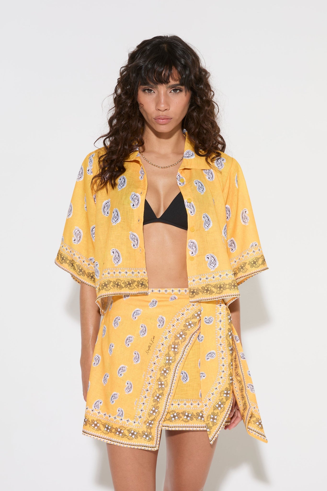 Paisley Print Crop Shirt & Wrap Skirt Set