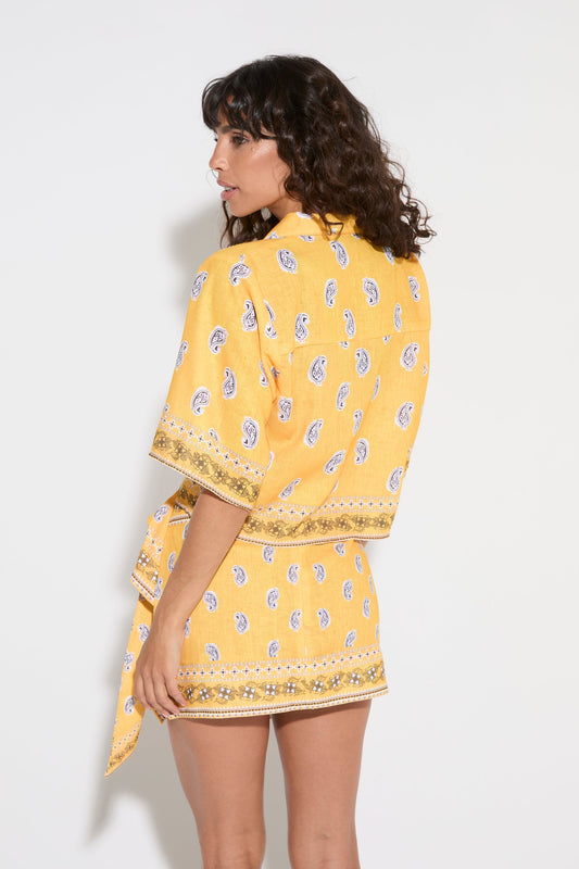 Paisley Print Crop Shirt & Wrap Skirt Set