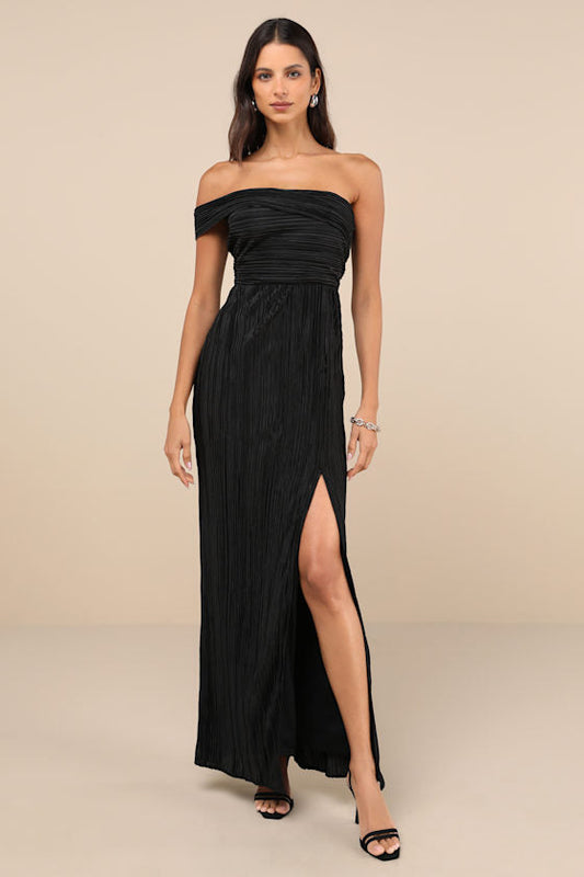 Off - the - Shoulder Pleated Maxi Dress