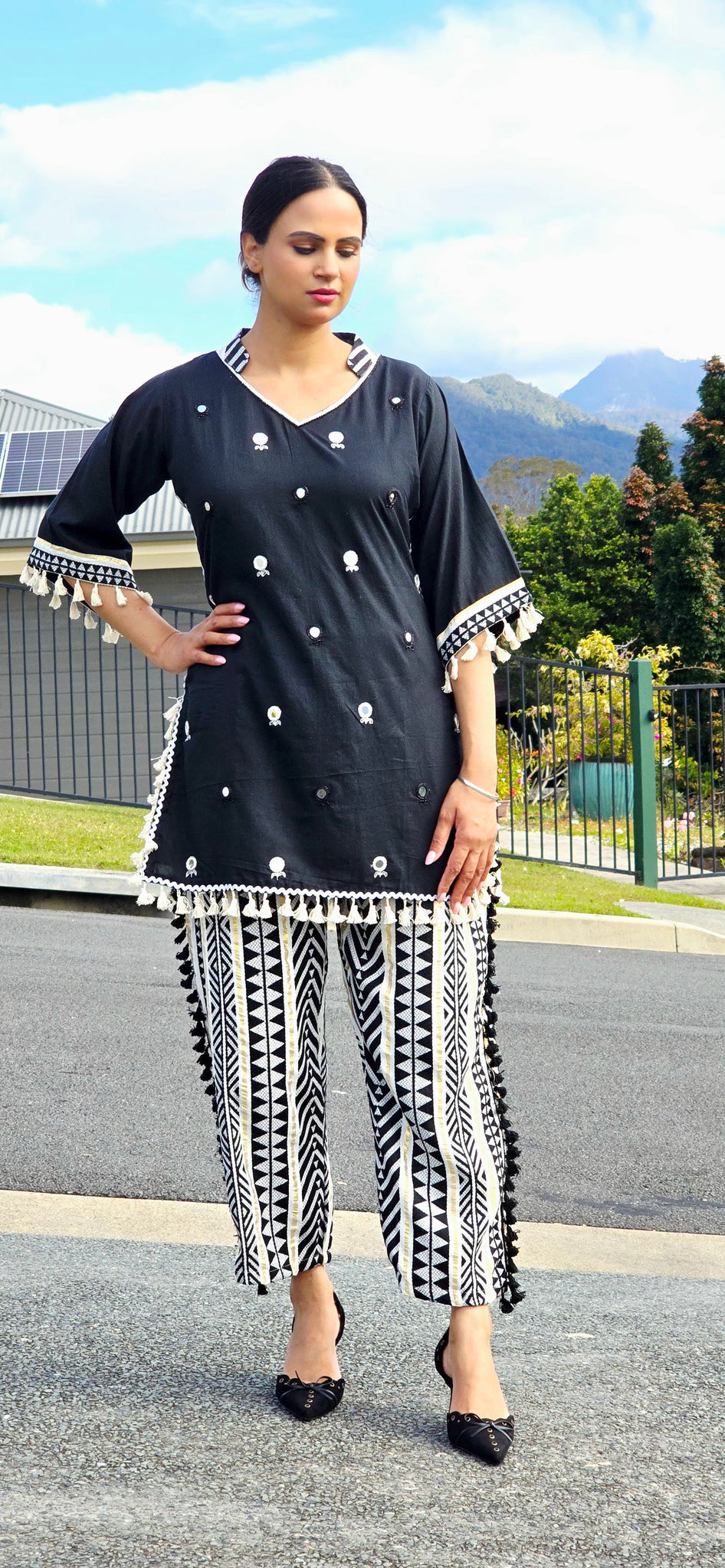 Embroidered Tunic and Patterned Trousers Set