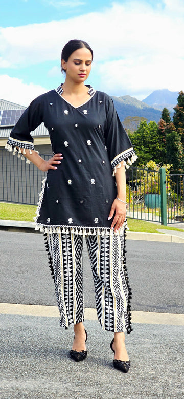 Embroidered Tunic and Patterned Trousers Set