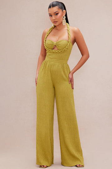 Braided Halter Neck Wide - Leg Jumpsuit