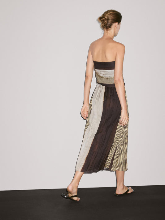 Color - Block Strapless Maxi Dress