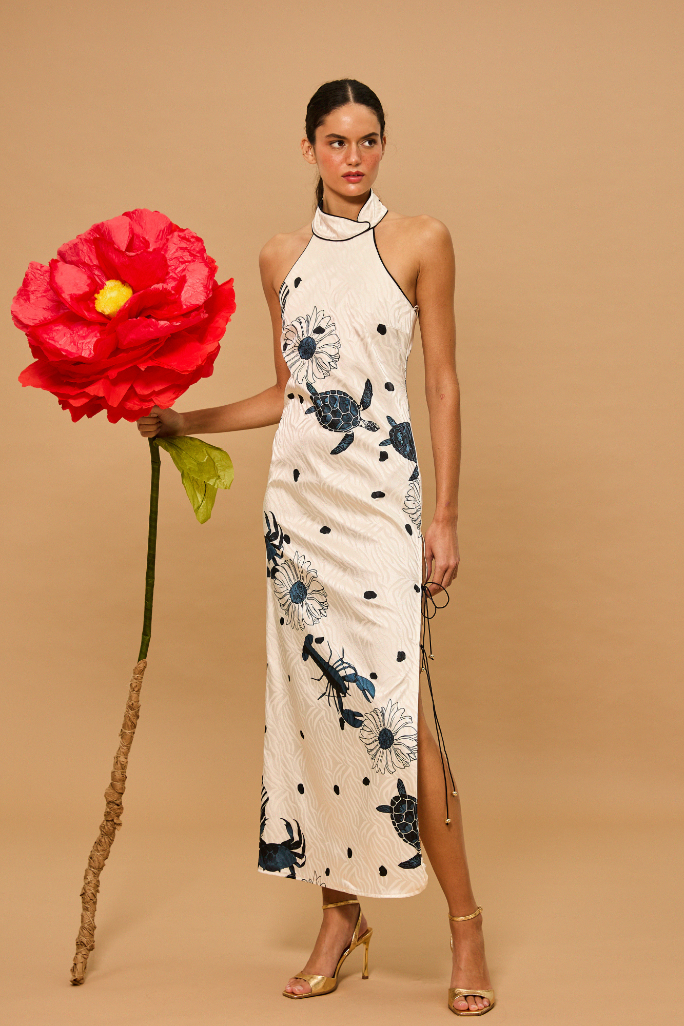 White Ocean Embroidered Open Back Midi Dress