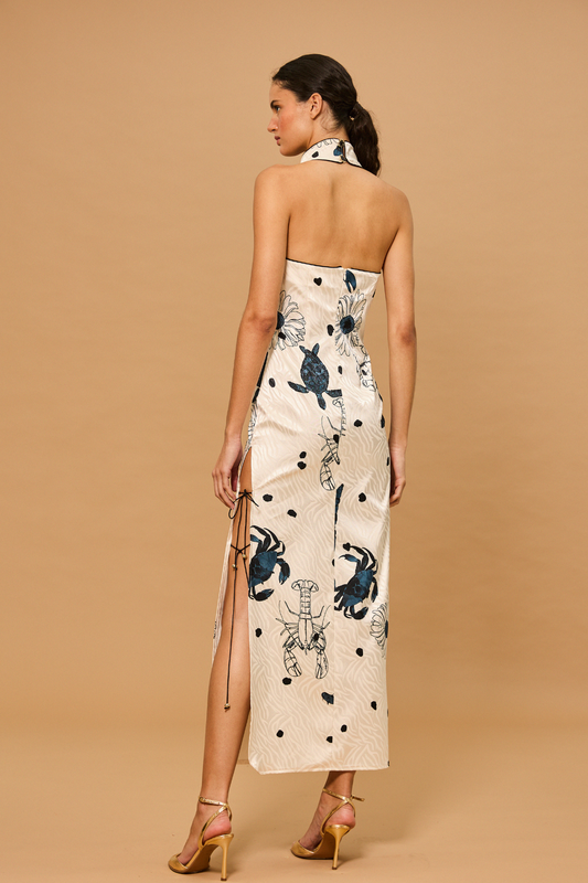 White Ocean Embroidered Open Back Midi Dress