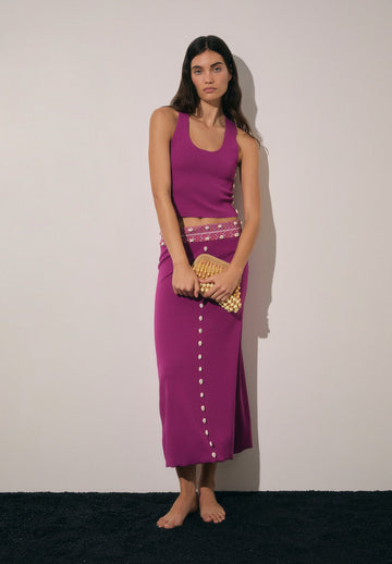 Violet Sleeveless Crop Top and Midi Skirt Set